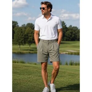 IZOD Mens Pleated Golf Shorts Sage Green Olive Drab Size 36 Classic Fit Twill